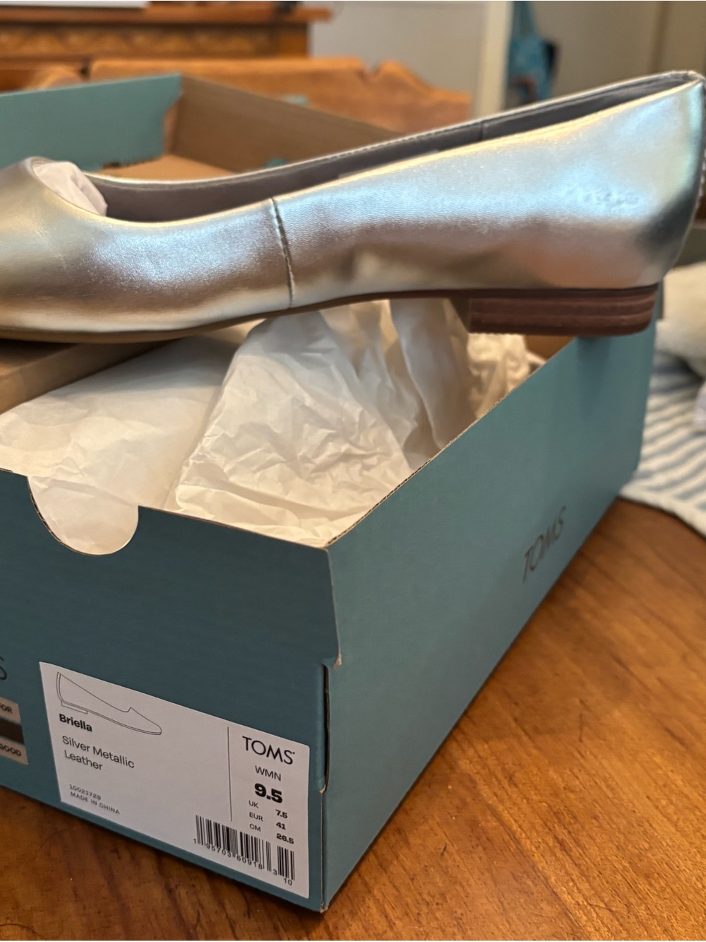 TOMS Silver Metallic Briella Leather Ballet Flat